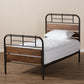 Monoco Twin Size Platform Bed Rustic Industrial Design with Black Metal and Coco Brown Wood