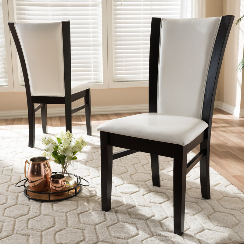 Adley Dining Chair Set of 2 Modern Dark Brown with White Faux Leather Upholstery for Stylish Dining Room Decor