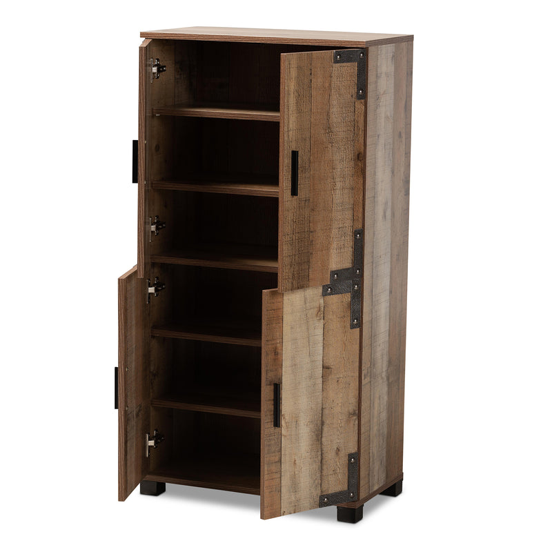 Cyrille Shoe Cabinet Modern Farmhouse Style with Rustic Wood Finish and 4 Doors for Ample Storage