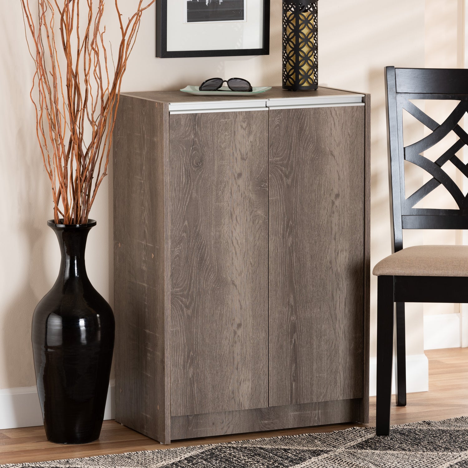 Langston Shoe Cabinet - Modern Weathered Oak 2-Door Storage Solution for Shoes and Accessories