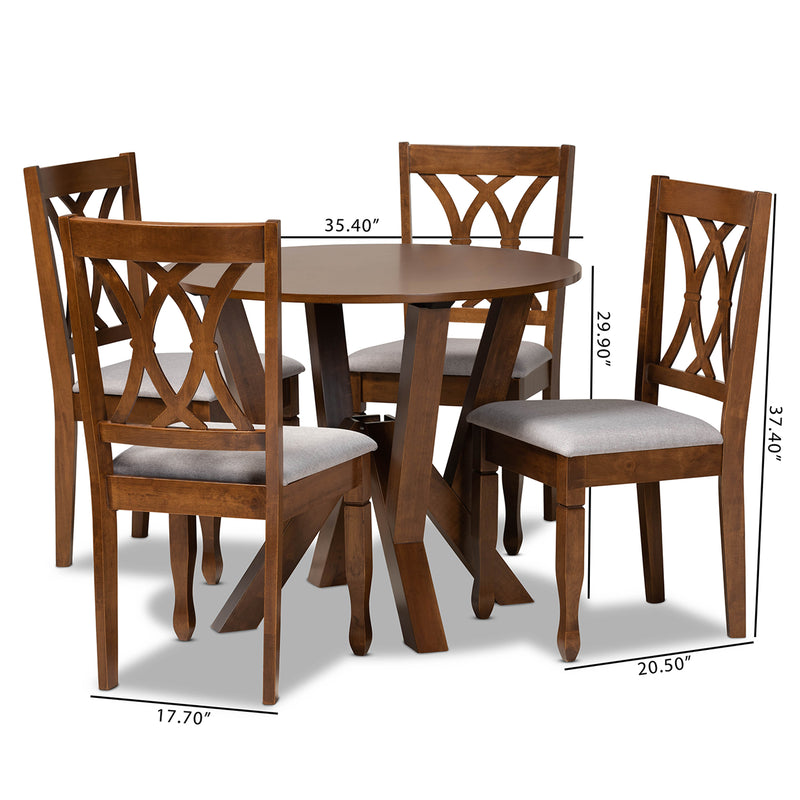 Irene 5-Piece Dining Set - Modern Grey Fabric Chairs with Walnut Brown Finished Wood Table