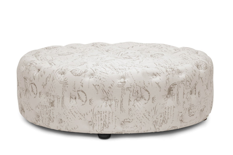 Cardiff Ottoman Beige Linen Modern Tufted