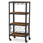 Swanson Mobile Kitchen Bar Rustic Industrial Style Antique Black Finish Distressed Wood Wine Storage Shelf