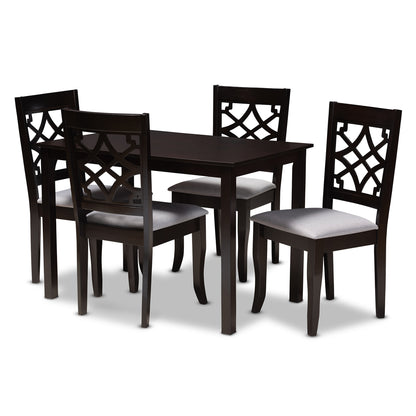 Mael Dining Set Modern Contemporary Grey Fabric Upholstered Espresso Brown Finished 5-Piece Wood