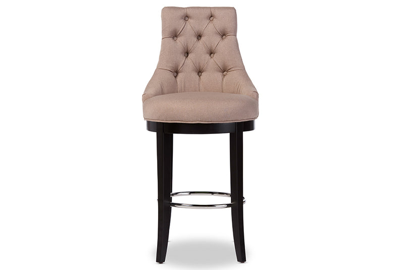 Harmony Bar Stool - Modern Beige Fabric Upholstered Design with Button-Tufting and Metal Footrest