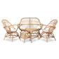 Jayden Living Room Set Modern Bohemian 5-Piece Collection with White Fabric Upholstery and Natural Brown Rattan Finish