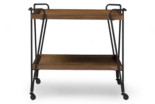 Jessica Mobile Serving Bar Cart - Rustic Industrial Style with Antique Black Finish and Distressed Ash Wood