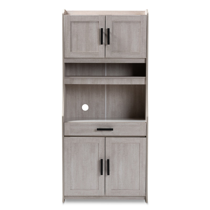 Portia Kitchen Storage Cabinet Modern 6-Shelf White-Washed Wood Organizer for Home and Dining Spaces