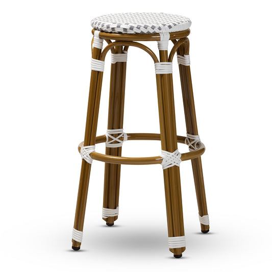 Joelle Bistro Bar Stool Classic French Indoor and Outdoor Grey and White Bamboo Style