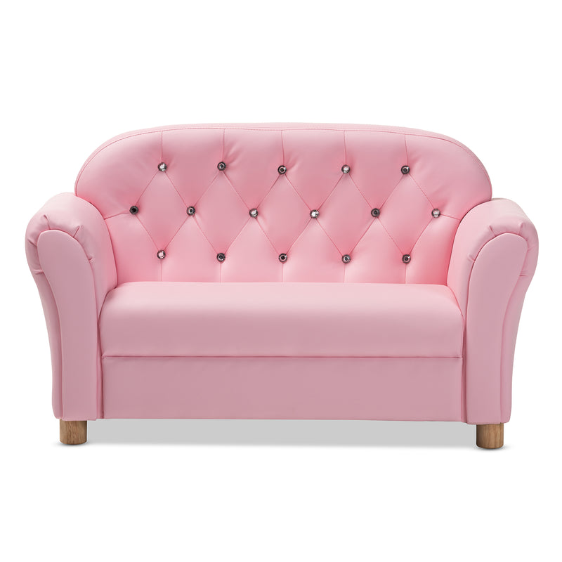 Gemma Kids Loveseat Modern Pink Faux Leather 2-Seater Sofa for Children