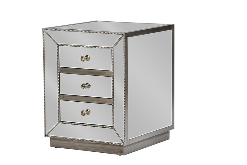 Currin Contemporary End Table with 3 Mirrored Drawers for Stylish Storage and Modern Decor