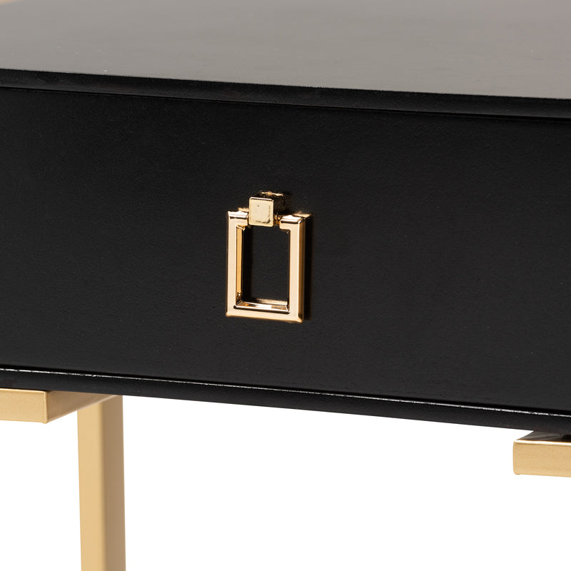 Luna End Table - Contemporary Glam Design with Black Wood and Gold Metal Accents