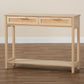 Sebille Console Table - Mid-Century Modern Light Brown Wood with 2 Drawers and Natural Rattan Accents