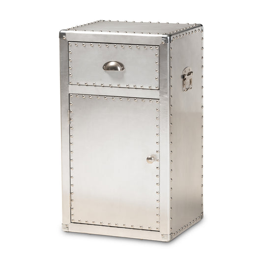 Serge Accent Storage Cabinet French Industrial Silver Metal 1-Door Design for Stylish Home Organization