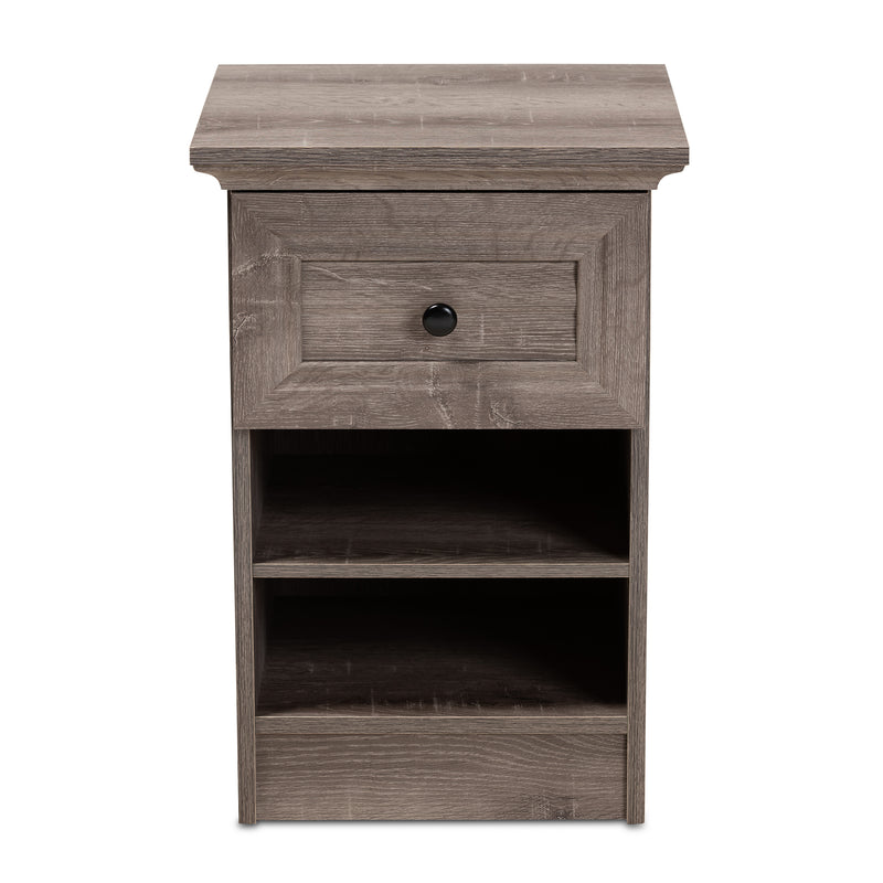 Dara Nightstand Traditional Grey Brown Oak Finished Wood with 1 Drawer for Bedroom Storage