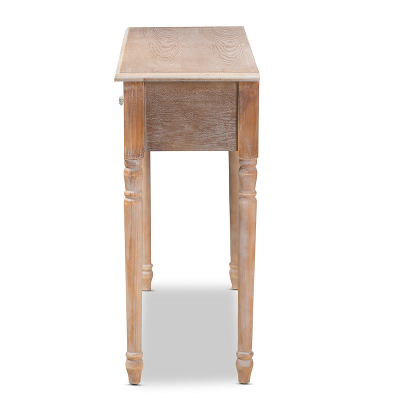 Celia Console Table - Rustic French Country Design with White-Washed Wood and Mirror, 2 Drawers and Quatrefoil Accents