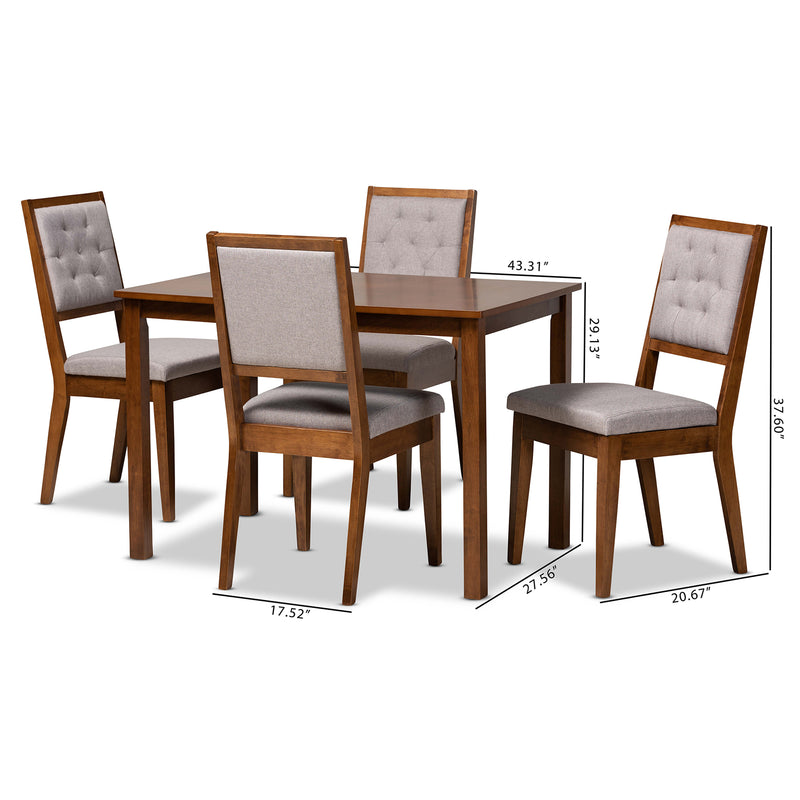 Suvi Dining Set Modern Contemporary Grey Fabric Upholstered Walnut Brown Finished Wood 5-Piece