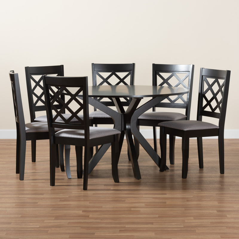 Jana Dining Set Modern Grey Fabric and Espresso Brown Finished Wood 7-Piece