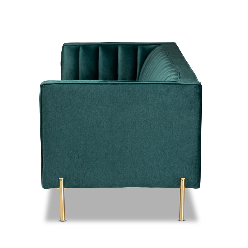 Maia Sofa Contemporary Glam Luxe Green Velvet Fabric Upholstered Gold Finished Metal