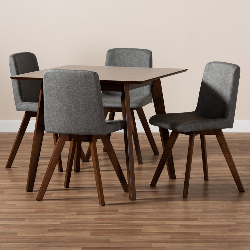 Pernille Modern Transitional 5-Piece Dining Set with Grey Upholstery and Walnut Finish