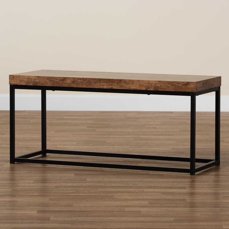 Bardot Modern Industrial Accent Bench in Walnut Brown Wood and Black Metal