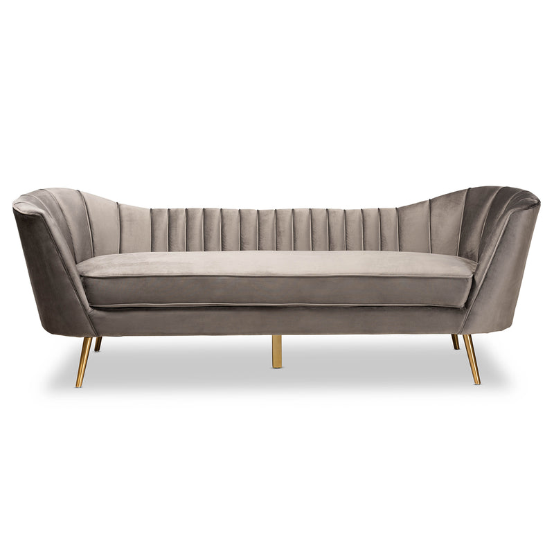 Kailyn Sofa Glam and Luxe Grey Velvet Fabric Upholstered with Gold Finish