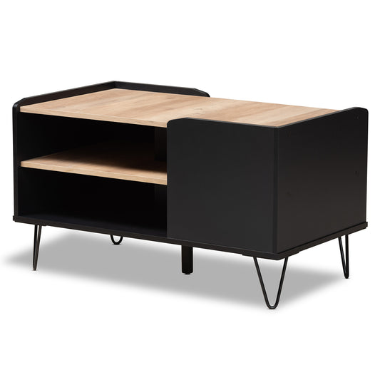 Lilith Coffee Table - Modern 3-Tier Design in Two-Tone Black and Oak Finished Wood with Metal Accents