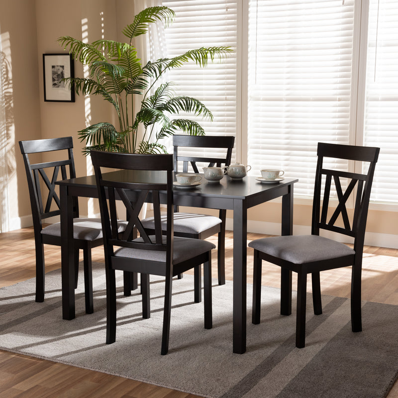 Rosie Dining Set Modern Contemporary Dark Brown Faux Leather Upholstered 5-Piece