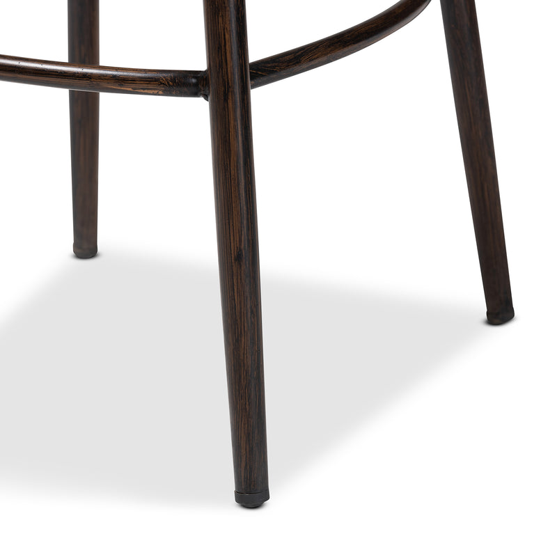 Thalia Outdoor Bar Stool - Mid-Century Modern Dark Brown Metal and Synthetic Rattan for Stylish Patio Seating