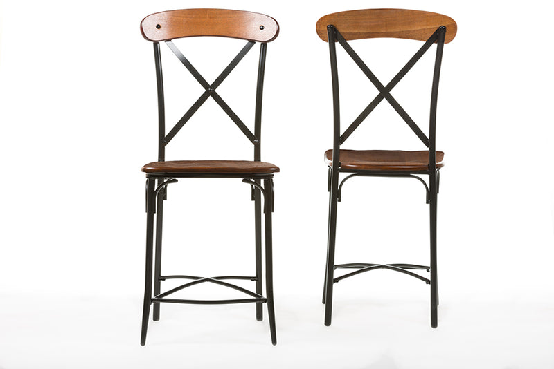 Broxburn Bar Stool Set of 2 Light Brown Wood and Metal Design for Modern Home or Kitchen