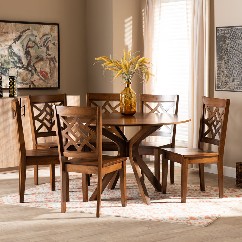 Miela Dining Set Modern and Contemporary Dark Brown Finished Wood 7-Piece