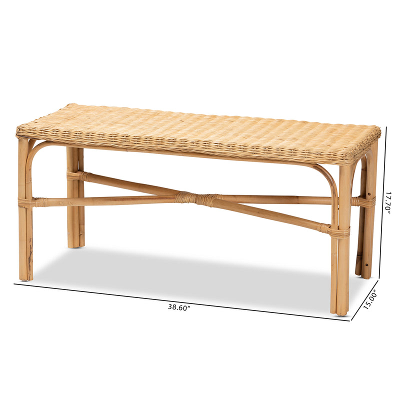 Cacaban Rattan Accent Bench Modern Bohemian Natural Brown Design for Stylish Home Decor