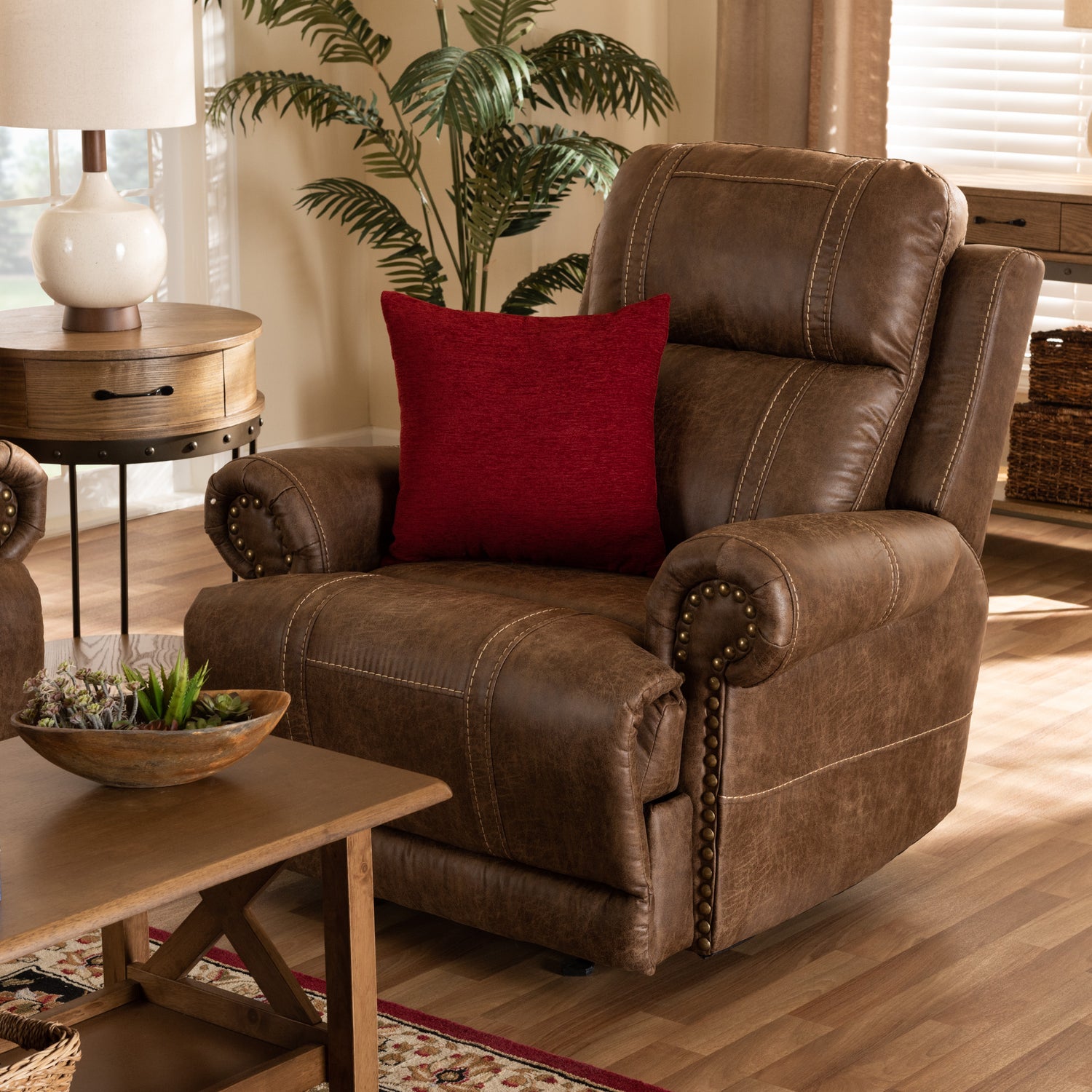 Buckley Recliner Modern Light Brown Faux Leather Upholstered Chair for Living Room Comfort and Style