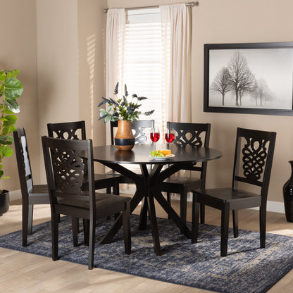 Liese Dining Set Modern and Contemporary Transitional Dark Brown Finished Wood 7-Piece