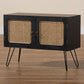 Davion Sideboard Mid-Century Modern Espresso Brown Wood and Black Metal 2-Door Buffet with Rattan Accents for Stylish Storage