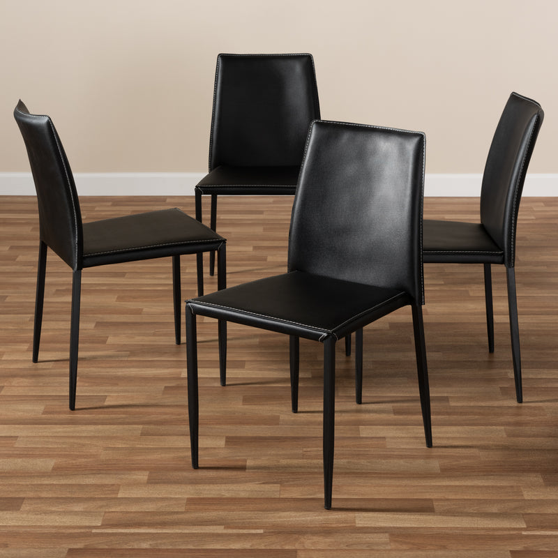 Pascha Dining Chair Modern and Contemporary Black Faux Leather Upholstered Set of 4