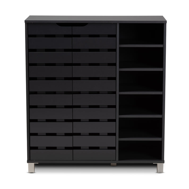 Shirley Shoe Storage Cabinet Modern and Contemporary Dark Grey Finished 2-Door Wood with Open Shelves