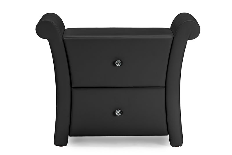 Victoria Nightstand - Matte Black PU Leather with 2 Storage Drawers