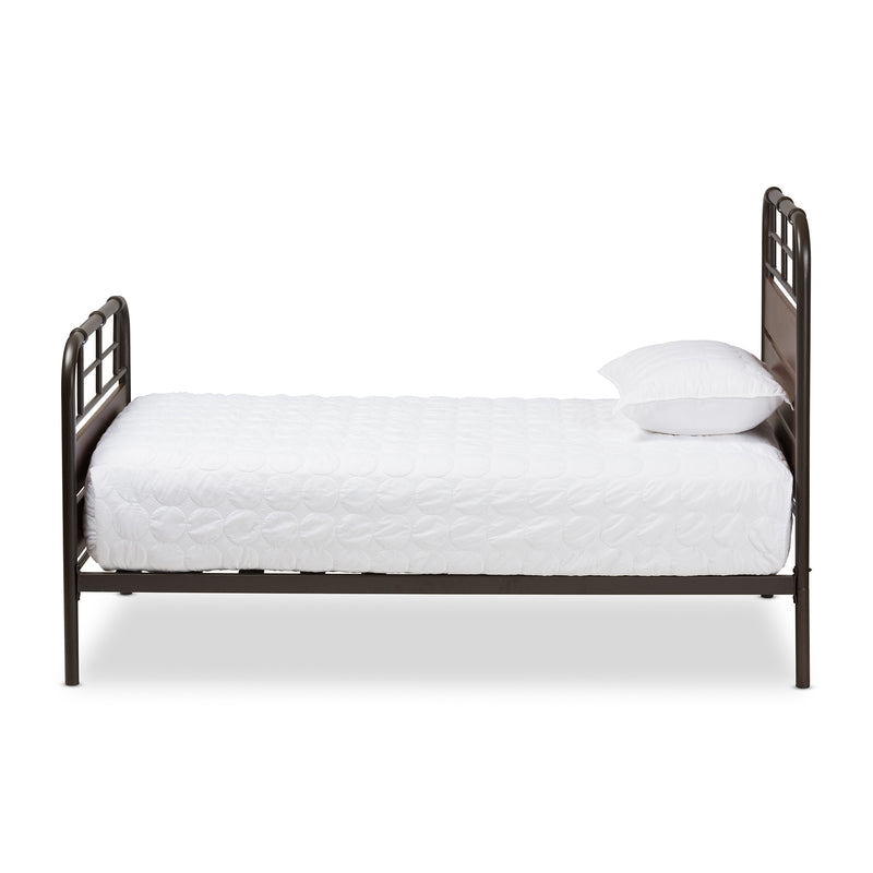 Monoco Twin Size Platform Bed Rustic Industrial Design with Black Metal and Coco Brown Wood