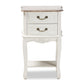 Amalie End Table Antique French Country Cottage Style Two-Tone White and Oak Finish with 2 Drawers for Storage