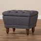 Annabelle Ottoman Modern and Contemporary Dark Grey Fabric Upholstered Walnut Wood Finished Button-Tufted Storage