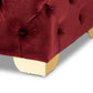 Avara Bench Ottoman Burgundy Velvet Fabric Upholstered Gold Finished Button Tufted