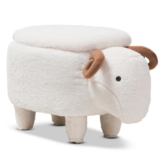 Pecora Contemporary Wool Upholstered Ottoman with Sheep Design and Storage Functionality