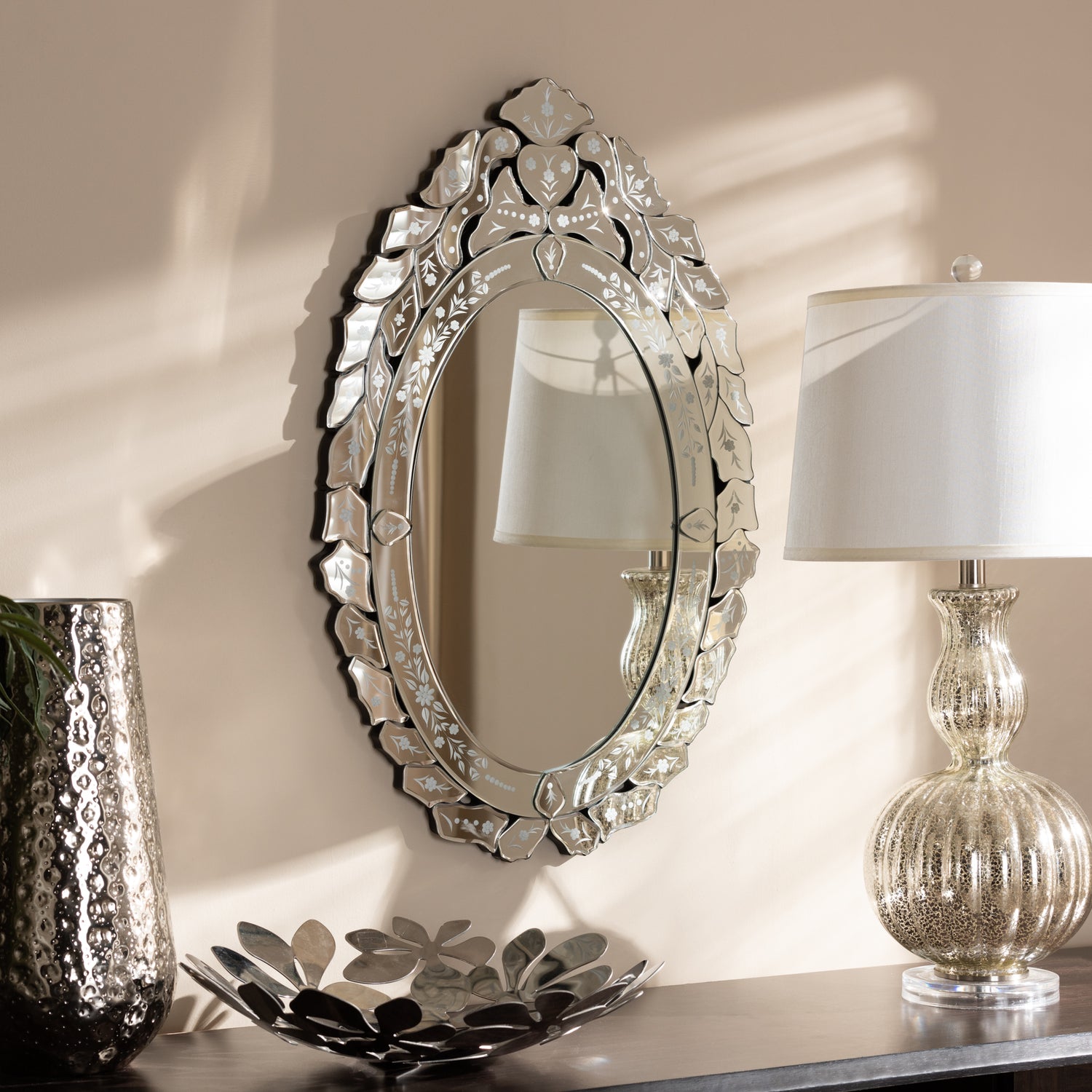 Livia Accent Wall Mirror Classic Silver Finished Venetian Style Decorative Mirror for Home Décor