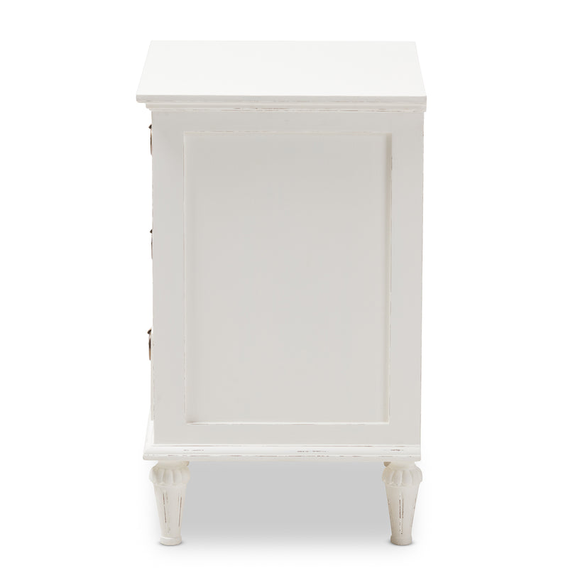 Venezia Nightstand French-Inspired Rustic Whitewash Wood 3-Drawer Storage Solution for Bedroom Decor