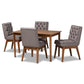 Makar Dining Set Modern Transitional 5-Piece Grey Fabric Upholstered Walnut Brown Finished Wood