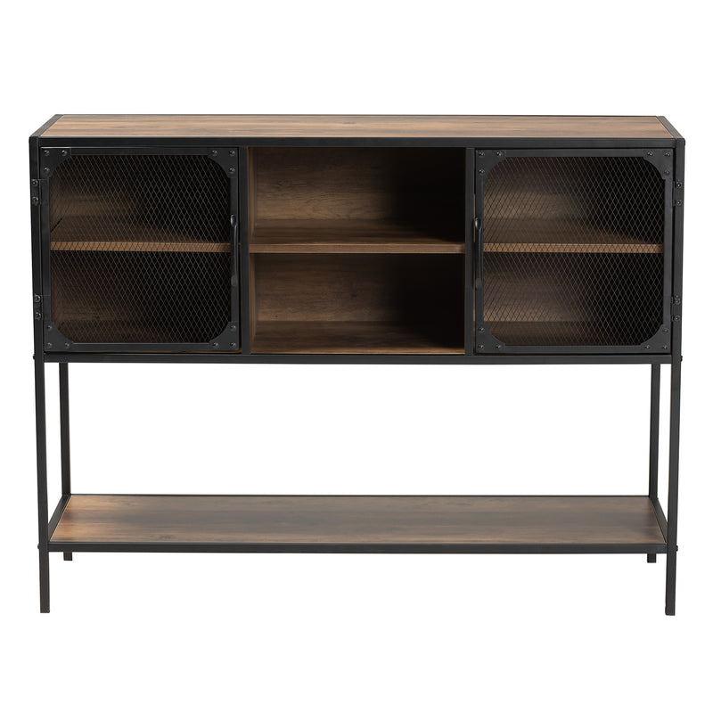 Cardea Modern Industrial Sideboard Walnut Brown Wood and Black Metal 2-Door Storage Cabinet for Living or Dining Room