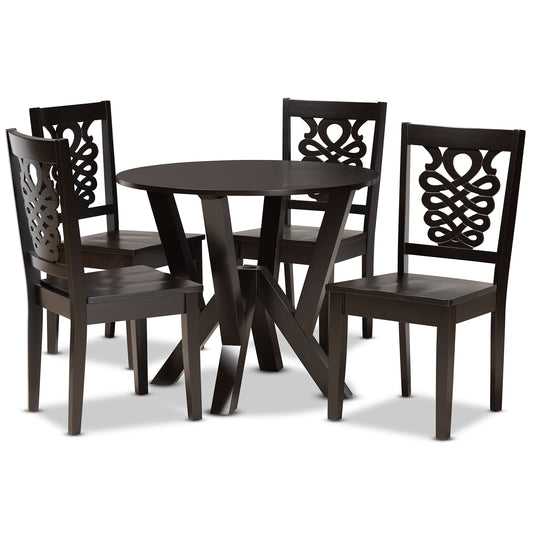 Valda Dining Set Modern Contemporary Transitional Dark Brown Finished Wood 5-Piece