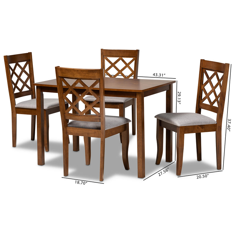 Sari Dining Set Modern 5-Piece Grey Fabric Upholstered Dining Set with Walnut Brown Finished Wood