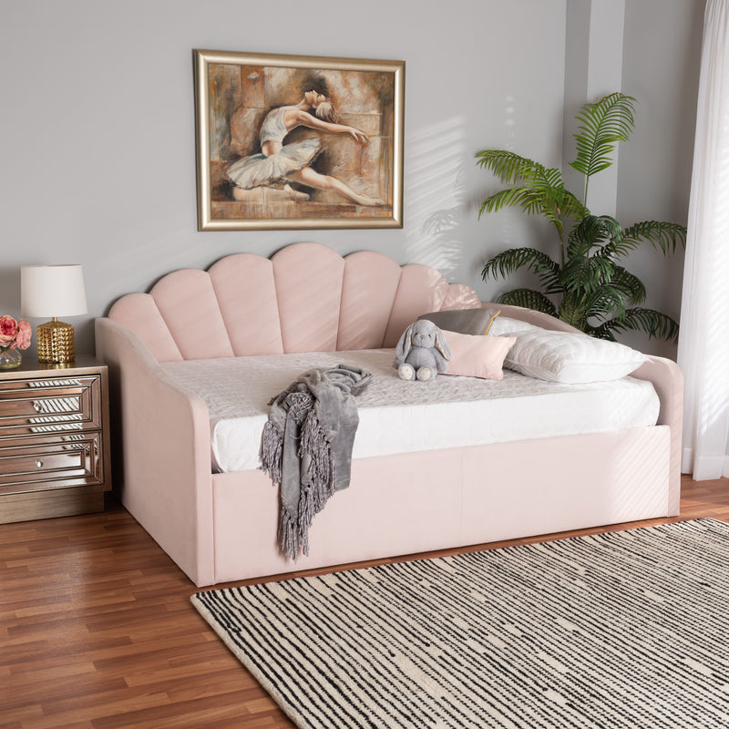 Timila Daybed - Modern and Contemporary Light Pink Velvet Fabric Upholstered